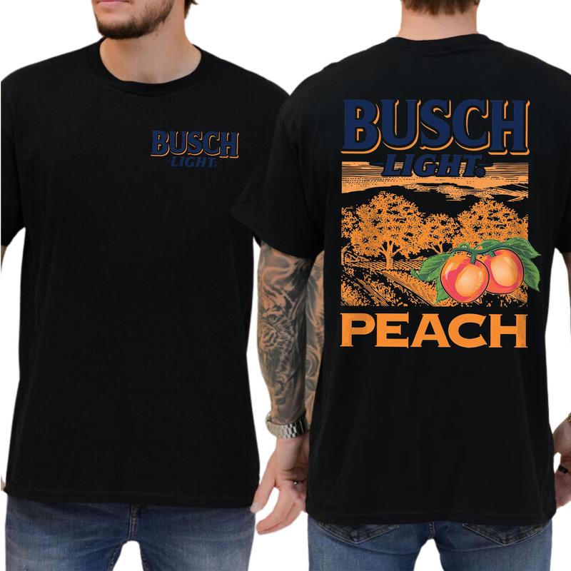 Busch Light Peach Scenic 2 Sided T-Shirt, Beer Drinking Gift For Men, Drink Shirt, Unisex Drinker Tee, Soft Fabric Casual Menswear, Classic Cotton Top