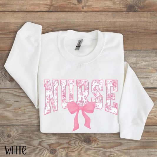 Nurse Bow Sweatshirt, Pink Coquette Nurse Crewneck, Nurse Floral Sweatshirt, Toile de Jouy Registered Nurse Sweatshirt, Unisex Shirt