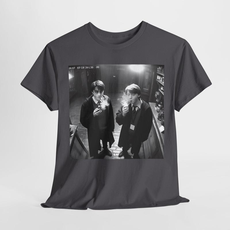 Harry and Ron Smoking T-Shirt, Potter Shirt, Wizarding Fan Shirt, Potterhead Christmas Birthday Gift Potter Book Funny 90s Vintage Meme Shirt Crewneck Shortsleeve