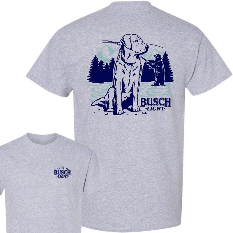 Busch Light, Beer, Busch Light Fly Fishing With Dog Scene 2 sided T-Shirt, Unisex T-Shirt, Full Color T-Shirt, For Men, For Women, Casual Graphic Roun
