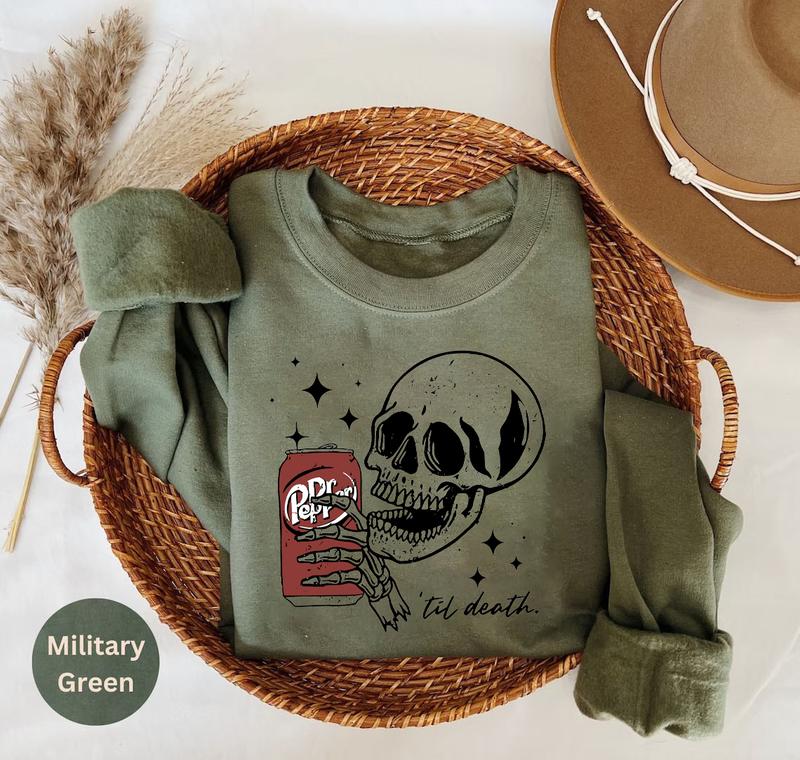 Till Death Dr. Pepper Sweatshirt, Dr. Pepper Halloween Sweatshirt, Skeleton Shirt, Vintage Soda Canned Sweatshirt, Skeleton Drinking Dr. Pepper Shirt, Dr. Pepper Sweatshirt, Retro Halloween Shirt, Dr. Pepper Gift
