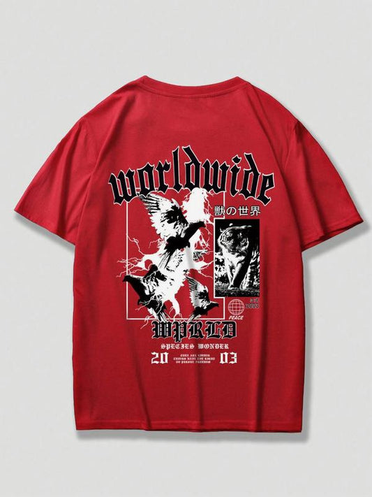 Men's Letter &Â AnimalÂ Graphic Print Round Neck Tee, Regular FitÂ Casual Short Sleeve T-shirt for Summer, Men'sÂ Top for Daily Wear