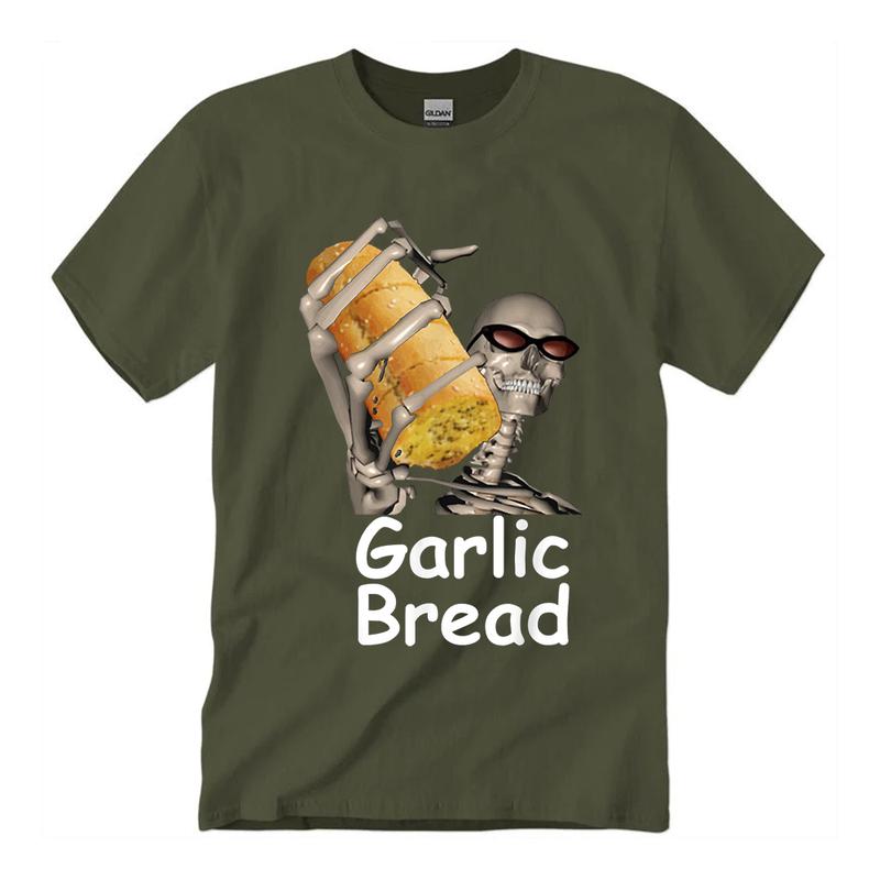 Garlic Bread Skeleton Funny Tees T-Shirt Unisex Classic Cotton Collar Fabric Soft