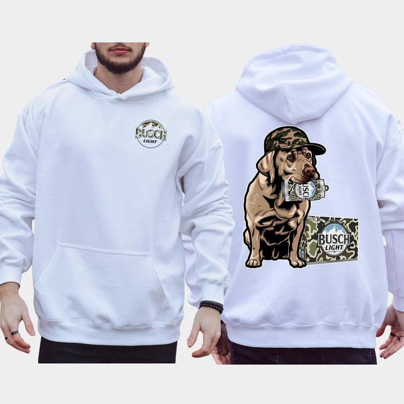 Camo Busch Light Labrador Hunting Dog 2-Sided Hoodie, Men's Camouflage Dog Hoodies, Beer Drinking Pullover, Unisex Drink Tops, Classic Casual Menswear