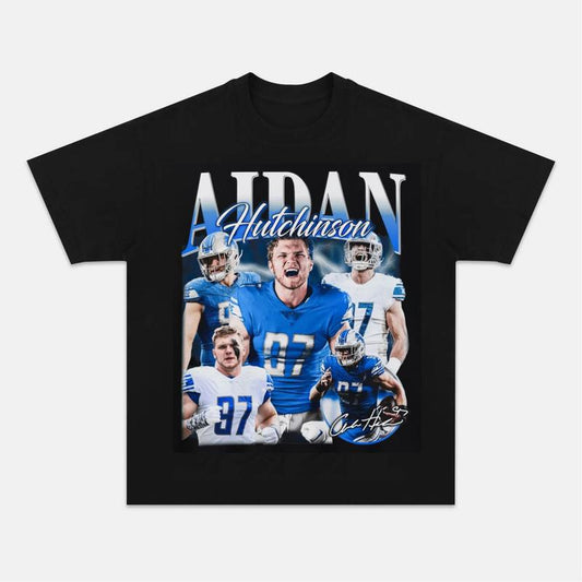 Aidan Hutchinson T-Shirt, Vintage Detroit Shirt, American Football Merch, Football Tshirt, Perfect for Fans of Detroit, Gildan Full Size Color