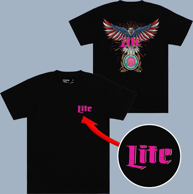 Miller Lite Graphic Eagle Flag T-shirt - 2 Side Ss2 - Choose Your Hue - Trendy To Timeless - Every Size Available - Timeless Treasures - Unisex Clothi