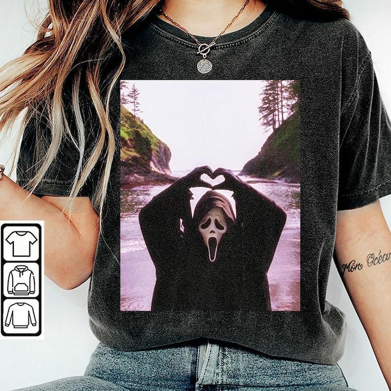 Ghost Killer Halloween Heart Hands Screamm Sweatshirt Hoodie, Horror Movie Gifts, Unisex Spooky Season Vibes Shirt, Screamm Movie Apparel