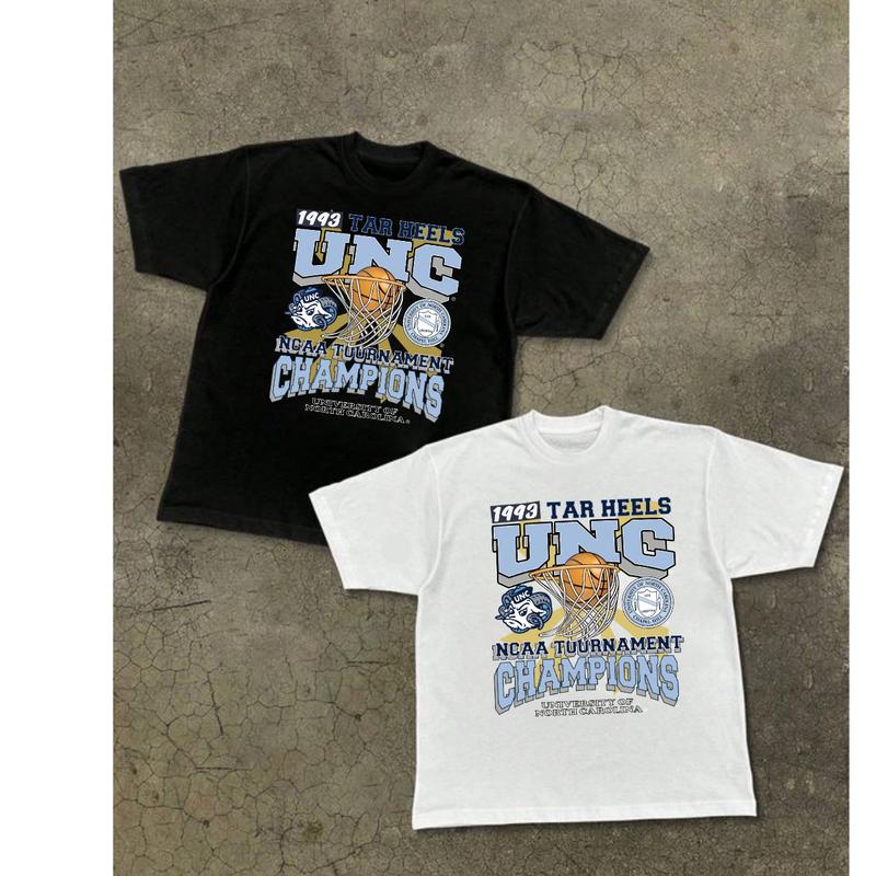 Vintage NCAA Tar Heels UNC 1993 Champions  T- Shirt, Sporty Tshirt, Men's Tshirt, Men's Clothes Cotton Menswear Casual Top basketball Tee Athletic