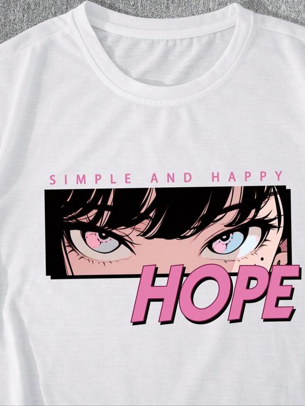 Men's Letter & Anime Cartoon Figure Print Drop Shoulder Tee, Regular FitÂ Casual Short Sleeve Round Neck T-Shirt for Summer, Men'sÂ Streetwear Top for Daily Wear, Graphic Tees,Â Summer Clothes