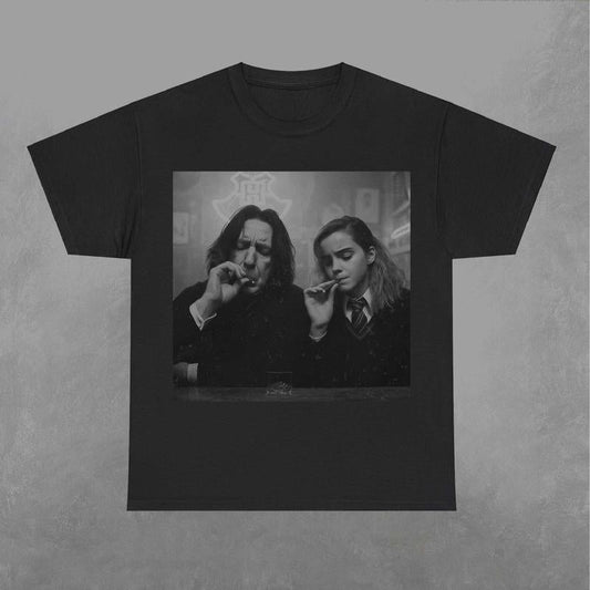 Hermione and Snape Smokin' Shirt, Wizarding Fan Graphic Tee, Retro Potterhead Shirt, Unisex Movie T-Shirt, Classic Menswear