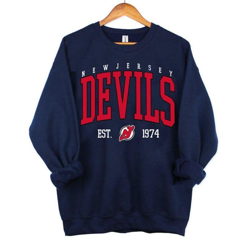 New Jersey Crewneck, Vintage Style New Jersey Sweatshirt, New Jersey Sweatshirt, College Sweatshirt, Hockey Fan Gifts, Hockey Sweatshirt
