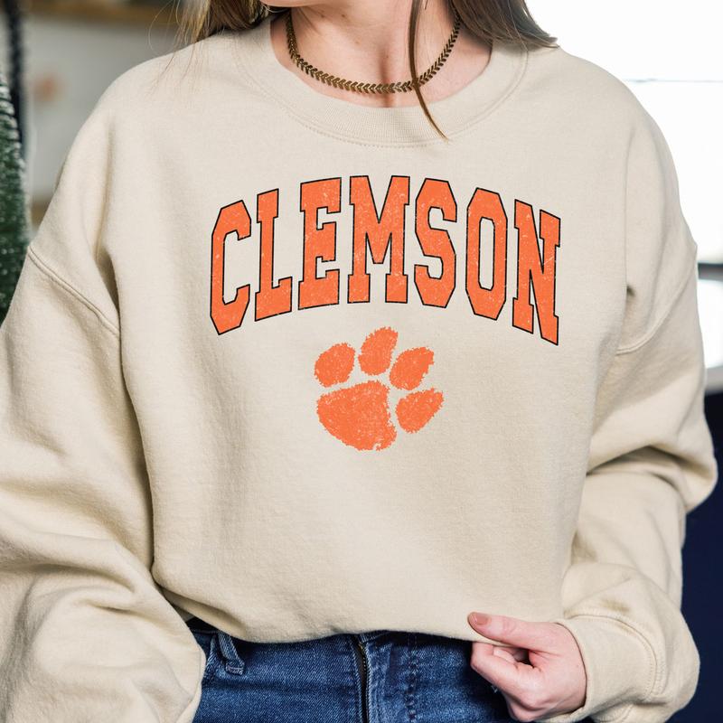Clemson Tigers Vintage Football NCAA Trendy Sweatshirt, Clemson University Unisex Football NCAA Shirt, Gift For Men, Gift For Girls, Crewneck, Cotton, Sweaters, Pullover