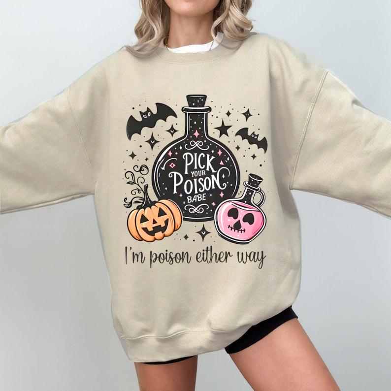 Pick Your Poison Babe Halloween TShirts, Vintage Halloween Sweatshirt Gift for Fans