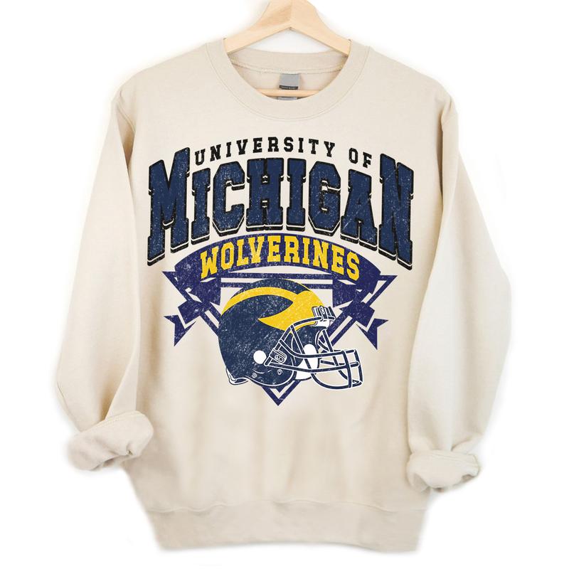 Michigan Wolverines Vintage NCAA Sweatshirt, Unisex Wolverines Football Shirt, Classic Michigan Sport Hoodie, Football Fans Gift, T-Shirt, Hoodie