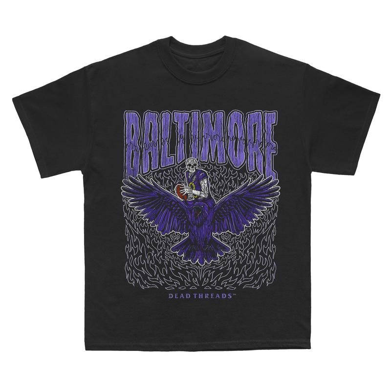 Baltimore football, Deadman's Raven Graphic T-Shirt, Full Cotton, Men's Top Women's Top, American Football Team, For Men And Women Fabric Menswear Ret