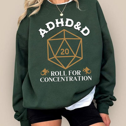 ADHD&D Roll for Concentration Shirt, ADHD Unisex Tee DnD NAT 20 Shirt, Dungeons and Dragons Dnd T-shirt, DnD Vintage Tee, RPG Gift, Dungeons and Dragons Dnd Sweatshirt Hoodie