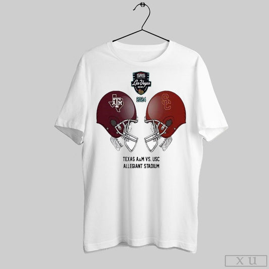 Srs Distribution Las Vegas Bowl Ncaa 2024 2025 Bowl Games Texas Am Vs Usc Trojans At Allegiant Stadium Skull Helmet Head To Head T Shirts