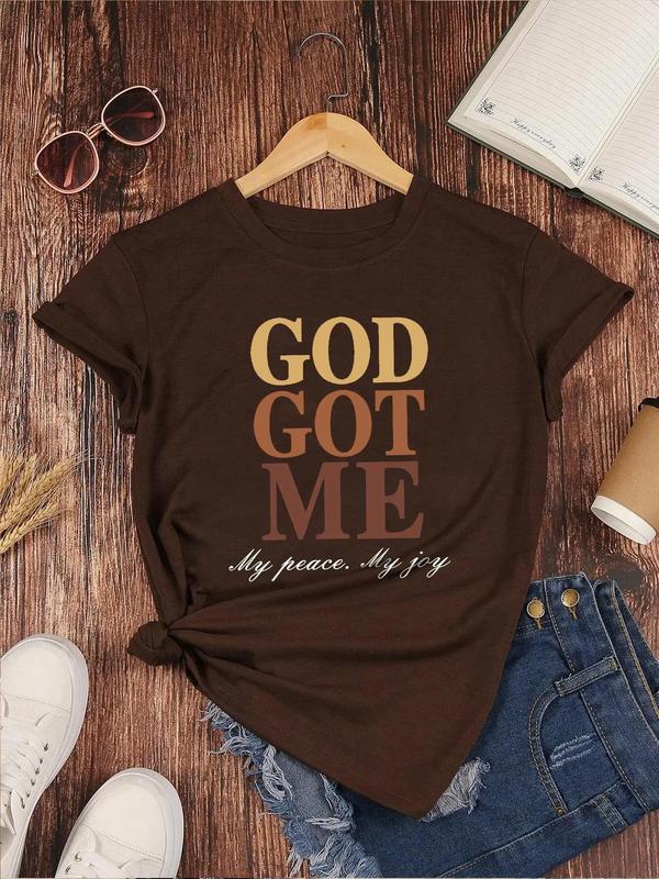 Women's Letter Print Round Neck Tee, Summer Clothes Women,Ã‚Â Short Sleeve Crew Neck T-Shirt for Summer, Women's Top for Casual Wear