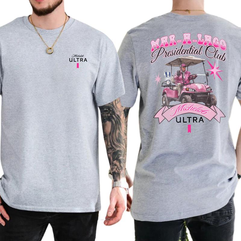 Funny Golf Club Michelob Ultra Beer Pink Printed Graphic Tshirt, Drink Shirt, Drinking T-shirt, Golf Tee, Gift For Men, Love, Athletic, Casual Menswear, Classic Cotton Top, Soft Fabric Shortsleeve Shirt