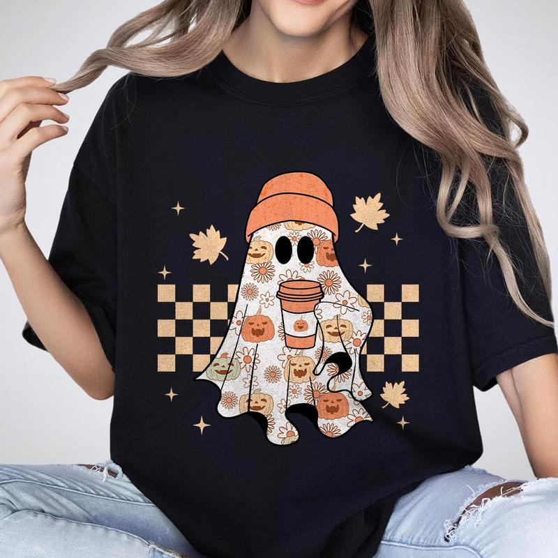 Retro Ghost T-Shirt, Fall Shirt, Shirt For Women, Retro Fall Shirt, Vintage Ghost T-shirts, Retro Halloween Shirts, Witch Shirt, Ghost Halloween Shirt