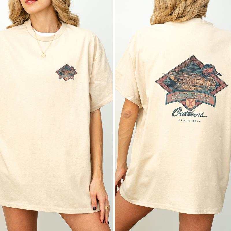 Funny Old Row Sitting Duck 2-Sided Graphic Shirt, Mallard Hunting Shirt for Men, Wild Hunt Tee, Cotton Fabric Printed Women's Top, Casual Womenswear