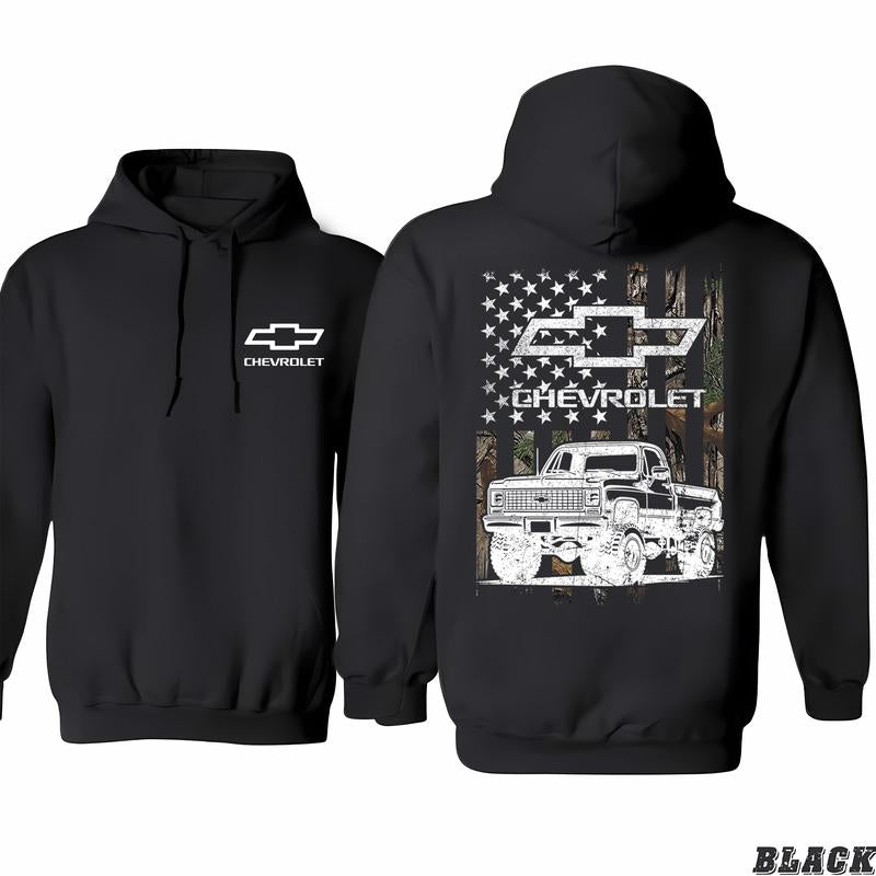 Chevrolet - Buck Wear Chevy Camo Accent Flag Hoodie, Fashion For Every Occasion, Everyday Basics, Classic Cotton, Unisex, Menswear, Stretch
