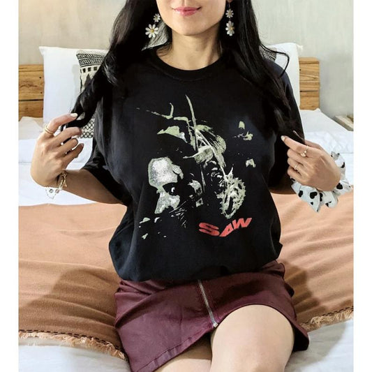 Vintage Saw Reverse Bear Trap movie promo tee, SAW Movie Vintage 90s T Shirt, Saw Horror Movie T Shirt - Unisex T-Shirt, Hoodie, Sweatshirt for Men Wo