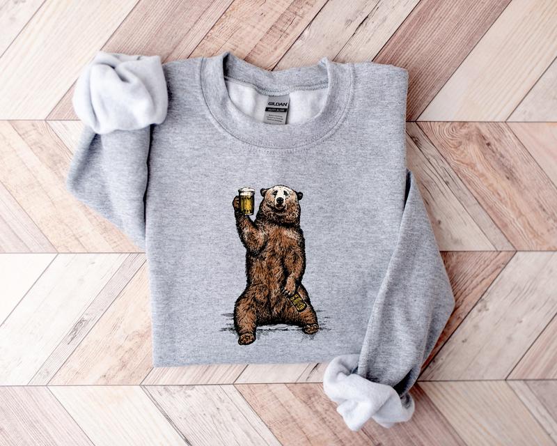 Grizzly Bear Unisex Sweatshirt, Craft Beer Sweater, Drinking Buddies Beer Drinking Bear Sweatshirt Comfort Fabric