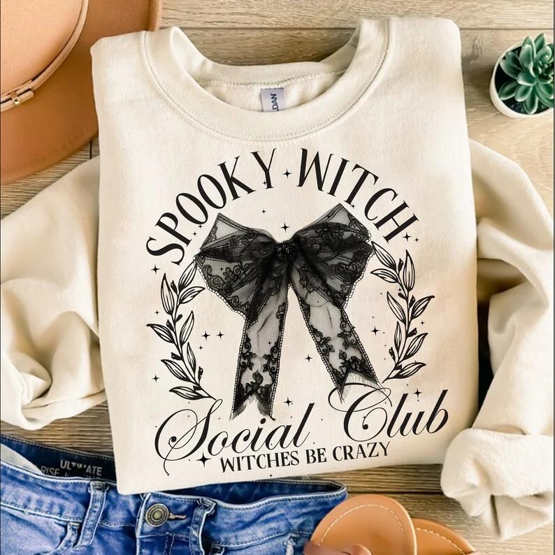 Spooky Witch Social Club Sweatshirt, retro halloween Sweatshirt Unisex Classic Collar Womenswear