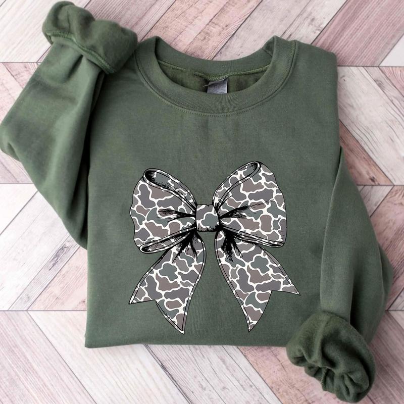Retro Camo Coquette Bow Sweater, Dove Season Sweatshirt Unisex Classic Cotton Fabric