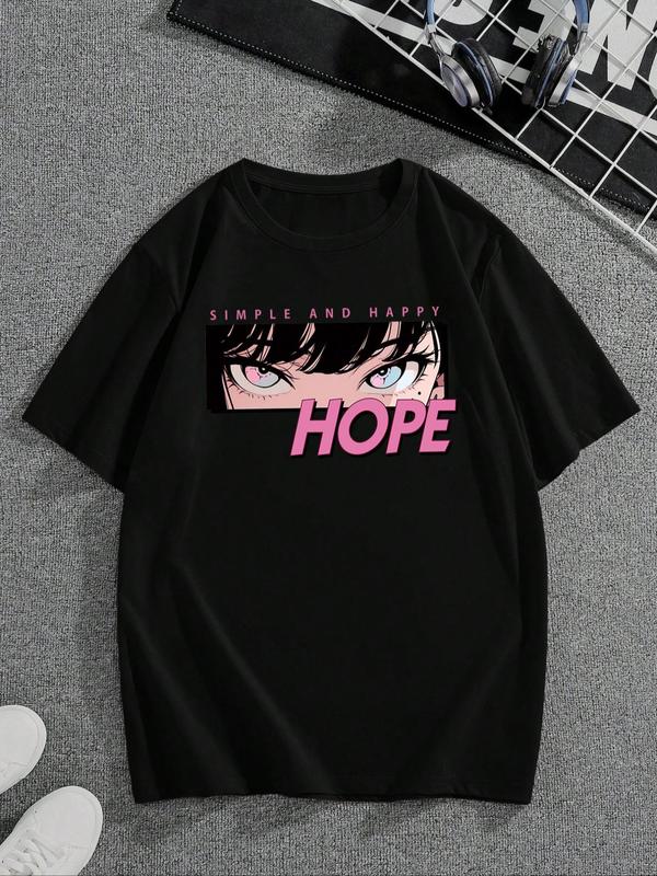 Men's Letter & Anime Cartoon Figure Print Drop Shoulder Tee, Regular FitÂ Casual Short Sleeve Round Neck T-Shirt for Summer, Men'sÂ Streetwear Top for Daily Wear, Graphic Tees,Â Summer Clothes