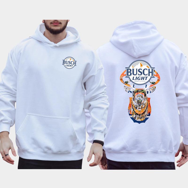 Vintage Busch Light Buck Hunt 2-Sided Hoodie, Men's Beer Drinking Hoodies, Deer Hunting Sweaters, Unisex Drink Tops, Comfort Cotton Casual Menswear, Long Sleeve Pullover