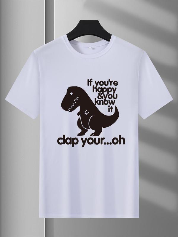Men's Regular Fit Dinosaur & Letter Print Round Neck Tee, Summer Clothes, Casual Soft Comfy Graphic Short Sleeve T-shirt for Summer, Slogan Tees, Men's Top for Daily Wear