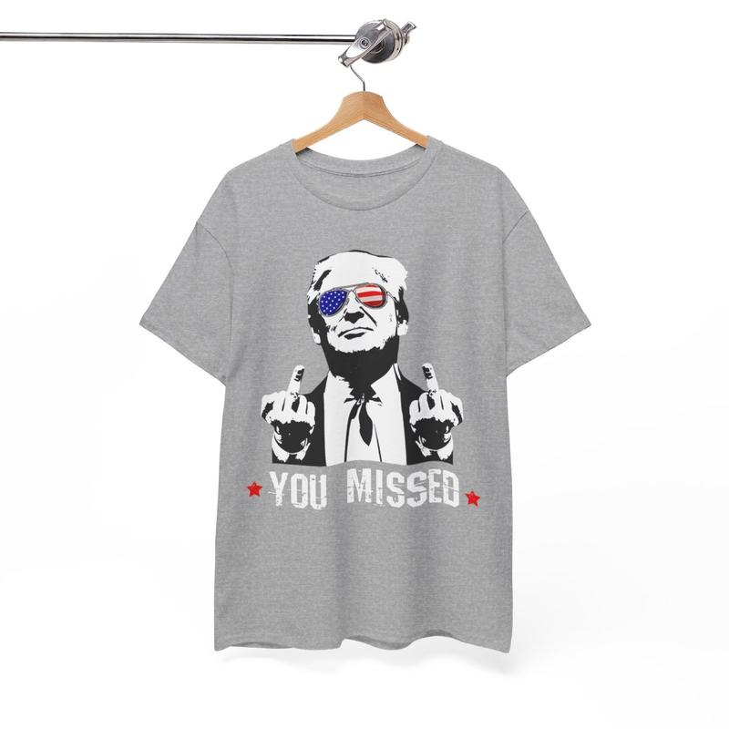 Trump Rally Shooter Tshirt - Trump You Missed - Trump Survived - Trump 2024 - USA Freedom - Donald J. Trump Unisex Heavy Cotton Tee