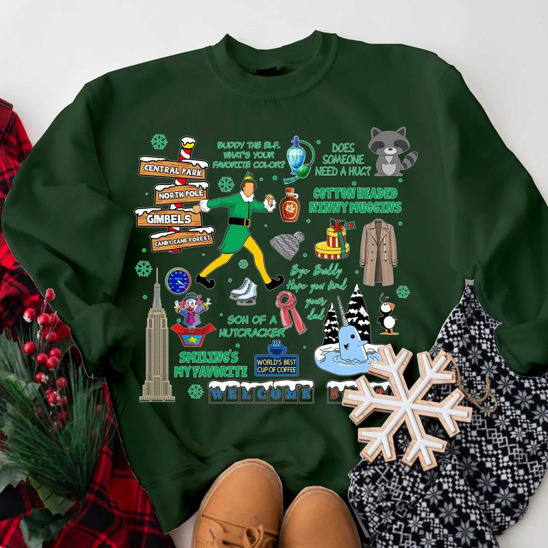 Vintage Elf Christmas Movie Sweatshirt, Elf Christmas Sweater, Xmas Classic Movie 90s, Christmas Movie Ugly Christmas Sweaters Classic Fabric