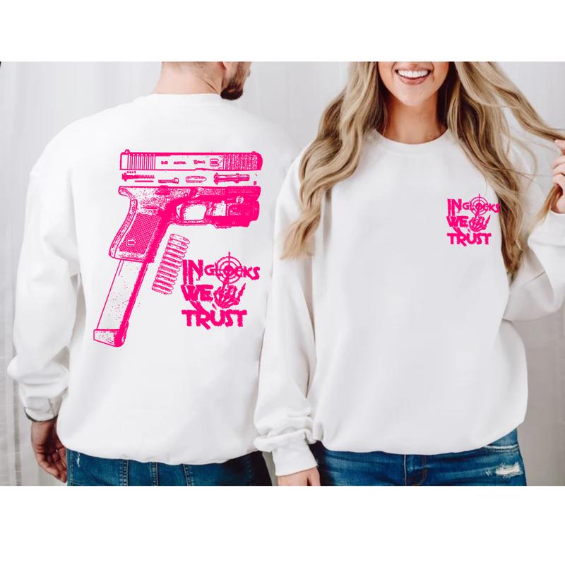 NEW Design Glock ,In Glock We Trust Skeleton 2 Side Hoodie & Sweater,Unisex sweater,Men's & Women's Tops,Glock Hoodie,Glock Pink Color ,For Her,For Him