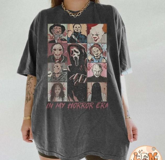 In My Horror Era Shirt, Horror Halloween Characters Shirt, Horror Movie, Halloween Horror Nights Cotton Fabric