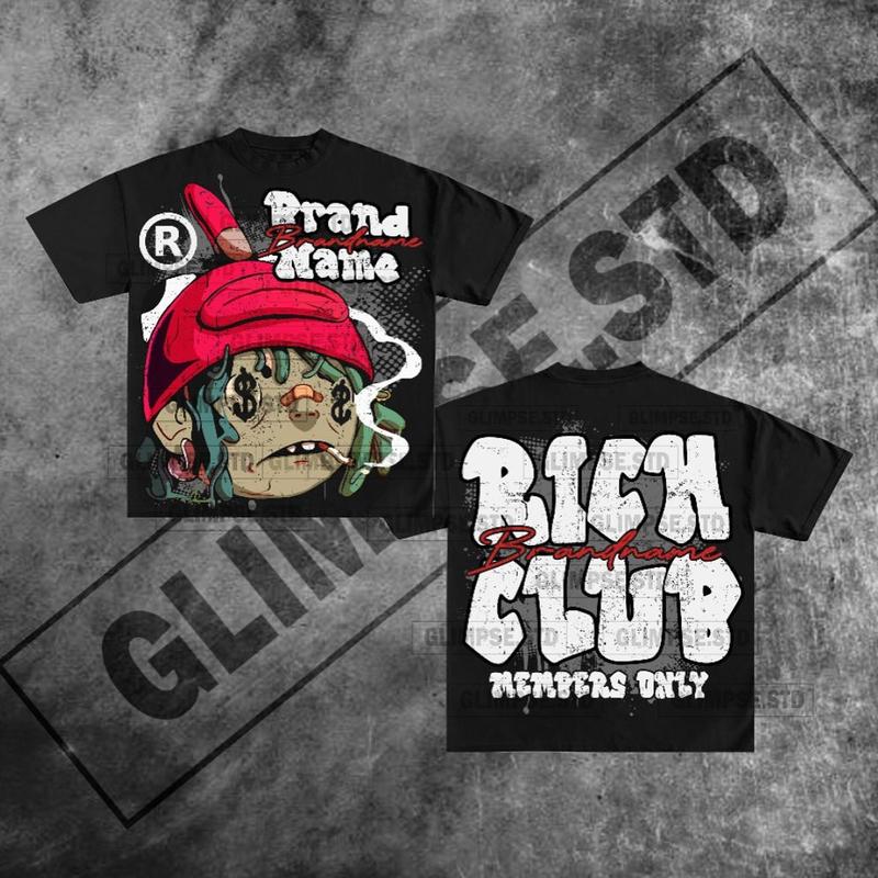 Y2K Graphic Rich Club Personalize Printed Oversized Tshirt Casual Crewneck