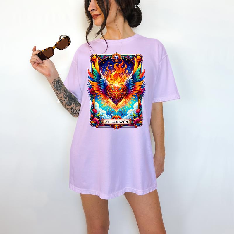 El Corazon Tarot Card - T-Shirt,Bright Graphic, Funny Apparel, Gift Idea, Relaxed Fit, Casual Apparel, Cute Top, Great with Jeans, All Seasons, Fun St