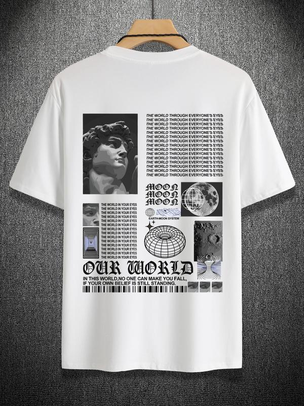 Men's Thin Letter & Graphic Round Neck Tee, Fashion Casual Vintage Regular FitÂ Vintage Sculpture Print Short Sleeve T-Shirt, Streetwear, Graphic Tees,Â Men Clothes for Summer