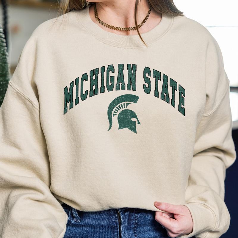 Michigan State Spartans Vintage Football NCAA Trendy Sweatshirt, Michigan State University Unisex Football NCAA Shirt, Gift For Men, Gift For Girls, C