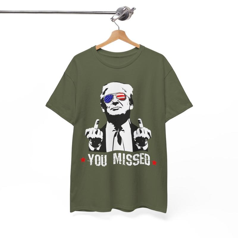 Trump Rally Shooter Tshirt - Trump You Missed - Trump Survived - Trump 2024 - USA Freedom - Donald J. Trump Unisex Heavy Cotton Tee