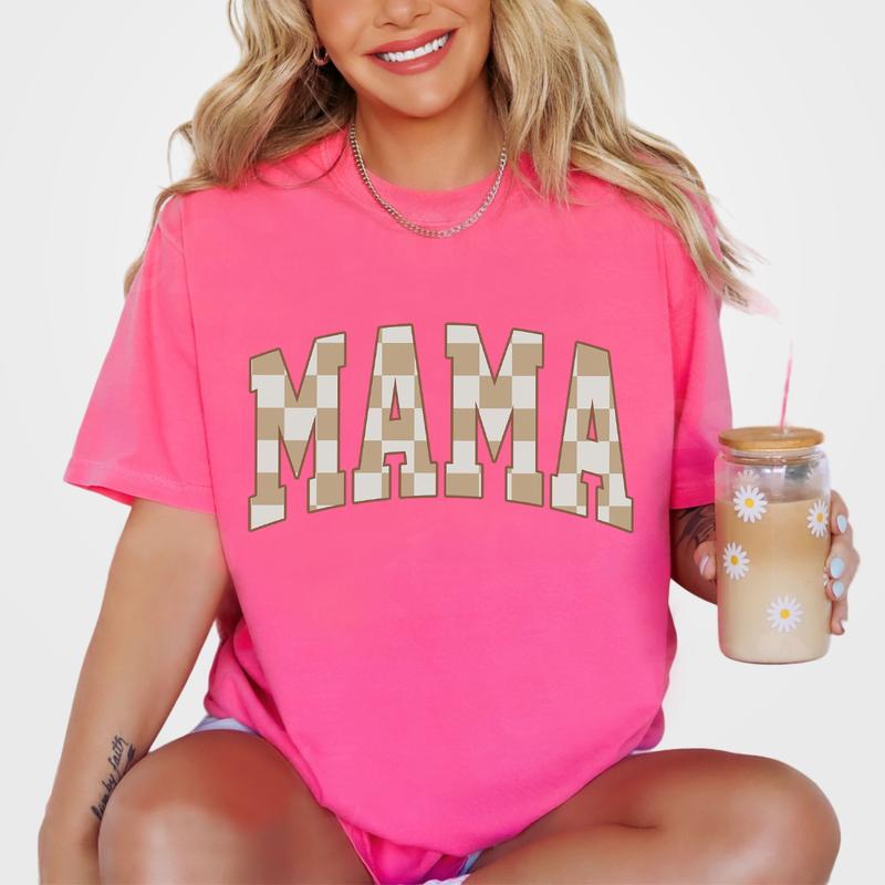 Retro Mama Shirt, Comfort Colors Checkered Mama T-Shirt, Boho Mama Shirt, Cute Mom Shirt, Varsity Letter Mama Shirt, Mothers Day Gift, New Mom Gift, Trendy Crewneck, Mom Gift, Mothers Day Gifts, Mama Women Top Comfortable Casual Fashion Breathable Tshirts