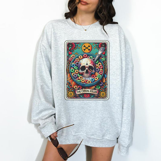 The Cereal Killer Tarot- Unisex Crewneck Sweatshirt - Print is Sublimation, Christmas Crewneck, Gift Idea, Relaxed Fit, Casual Apparel