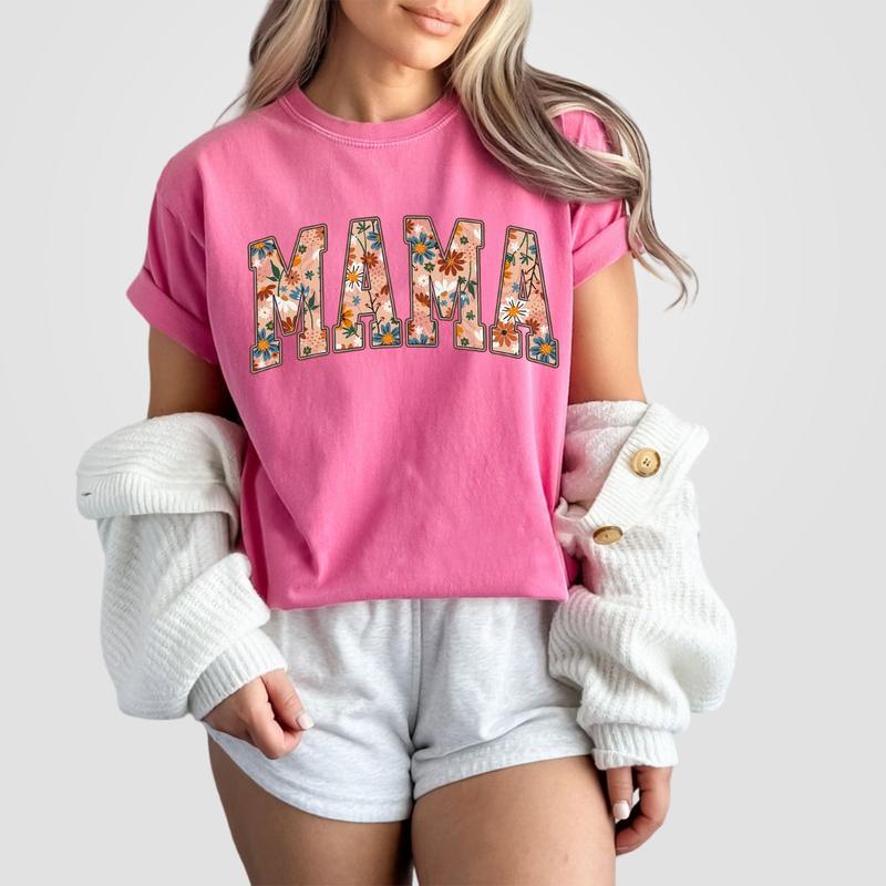 Retro Mama Floral Shirt, Mama Graphic Tee, Cute Gardener Mama Shirt Gift For Mom, Flower Mama Shirt, Floral Mama Shirt, Flower Lover Mama Shirt, Mom Birthday Gift From Daughter, Mom Women Tops Casual Comfort Womenswear Boho Comfortable T-Shirt