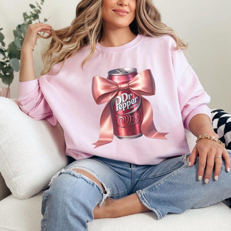 Vintage Dr Pepper Coquette Dr Pepper Sweatshirt, Pink Bow Dr Pepper Shirt, Perfect Soda Lover Gift Idea, Diet Dr.Pepper Gifts, Soda Crewneck, Merry Ch