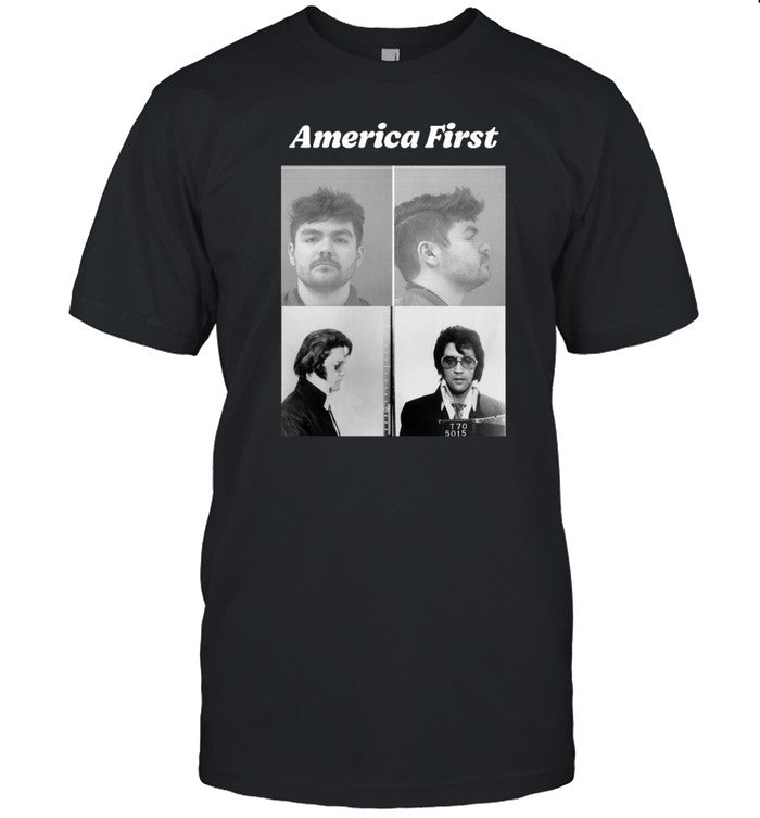America First Nick Fuentes And Elvis Presley Mugshot Shirt