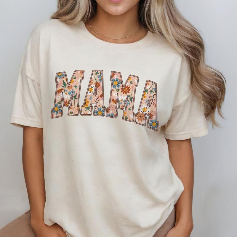 Retro Mama Floral Shirt, Mama Graphic Tee, Cute Gardener Mama Shirt Gift For Mom, Flower Mama Shirt, Floral Mama Shirt, Flower Lover Mama Shirt, Mom Birthday Gift From Daughter, Mom Women Tops Casual Comfort Womenswear Boho Comfortable T-Shirt