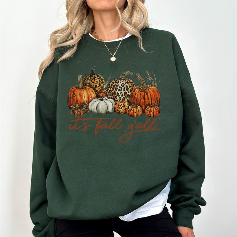 It's Fall Y'all Leopard Pumpkin Sweatshirt, Halloween Gifts for Lover, Fall Autumn Sweatshirt Unisex