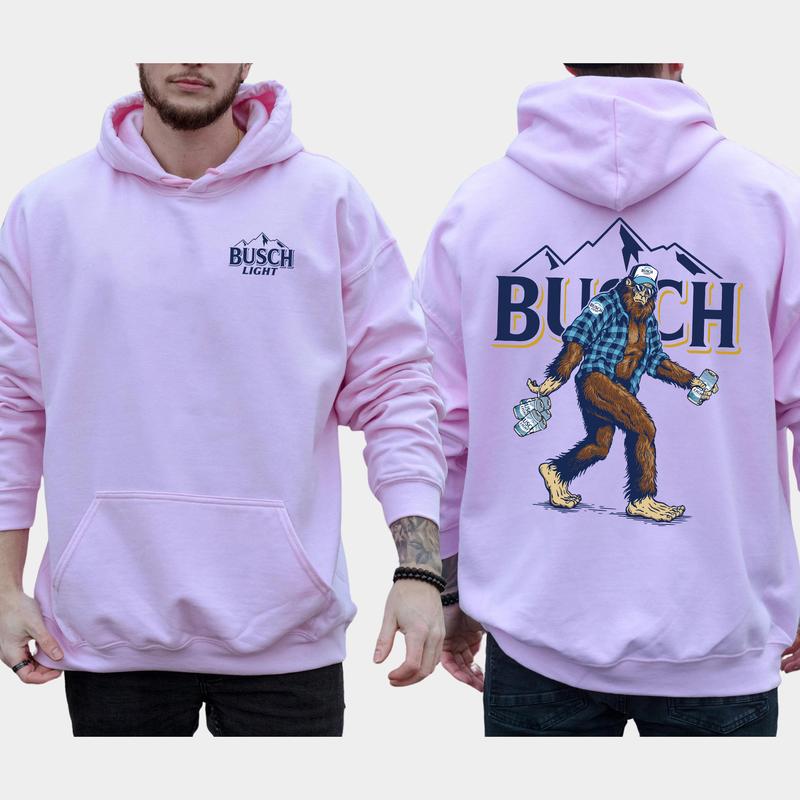 Men's Biggfoot Holding Busch Light 2-Sided Hoodie, Beer Drinking Hoodie, Funny Bigfooot Drink Pullover, Unisex Drinker Tops, Cotton Classic Menswear
